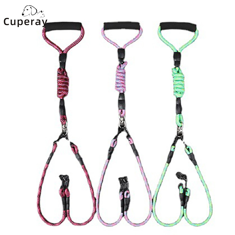 Kućni ljubimac s dvoglavim užetom za šetanje pasa Valoviti uzorak jedno povlačenje dva vučna užeta protiv namotavanja Odvojivo s udobnom ručkom od pjene