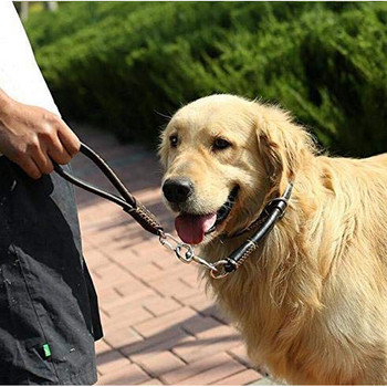 Benepaw Къса каишка за кучета от естествена кожа Издръжлива удобна подплатена дръжка Олово за домашни любимци Неръждаема кука Страхотен контрол за разходка
