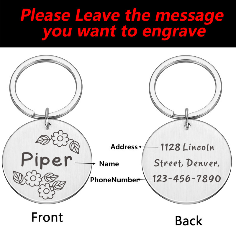 Χαραγμένες ετικέτες κολάρου σκύλου Εξατομικευμένες ετικέτες ταυτότητας κολιέ γάτας Anti-lost Πινακίδα ονόματος για σκύλους κατοικίδιων ζώων Leash Kitten Puppy Supplies