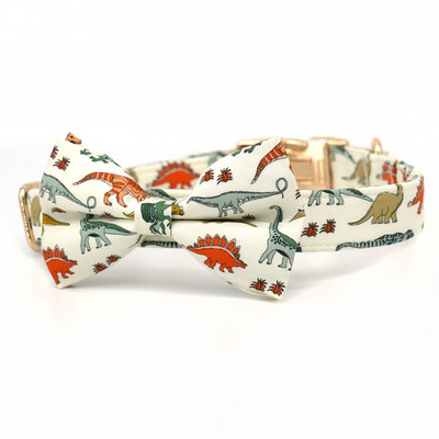 Guler pentru câini dinozaur, Arc personalizat pentru zgarda pentru câine Dino cu ham de lesă asortat