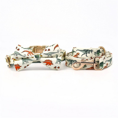 Guler pentru câini dinozaur, Arc personalizat pentru zgarda pentru câine Dino cu ham de lesă asortat