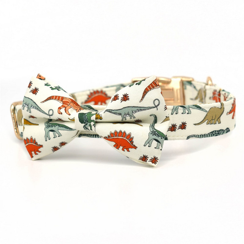 Guler pentru câini dinozaur, Arc personalizat pentru zgarda pentru câine Dino cu ham de lesă asortat