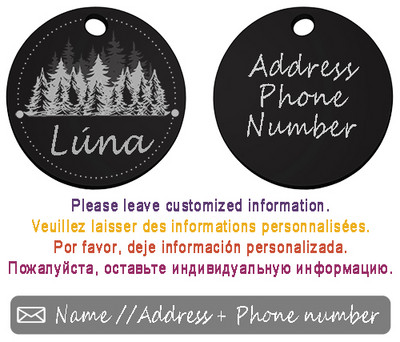 Κύκλος εξατομικευμένη προσαρμοσμένη ταυτότητα σκύλου Ετικέτα γιακά με μοτίβο δάσος για γάτα κρεμαστό κόσμημα με χαραγμένο κολιέ για κατοικίδια Αλυσίδα γούρι προμήθειες