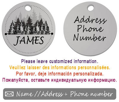Κύκλος εξατομικευμένη προσαρμοσμένη ταυτότητα σκύλου Ετικέτα γιακά με μοτίβο δάσος για γάτα κρεμαστό κόσμημα με χαραγμένο κολιέ για κατοικίδια Αλυσίδα γούρι προμήθειες