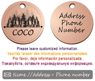 Κύκλος εξατομικευμένη προσαρμοσμένη ταυτότητα σκύλου Ετικέτα γιακά με μοτίβο δάσος για γάτα κρεμαστό κόσμημα με χαραγμένο κολιέ για κατοικίδια Αλυσίδα γούρι προμήθειες