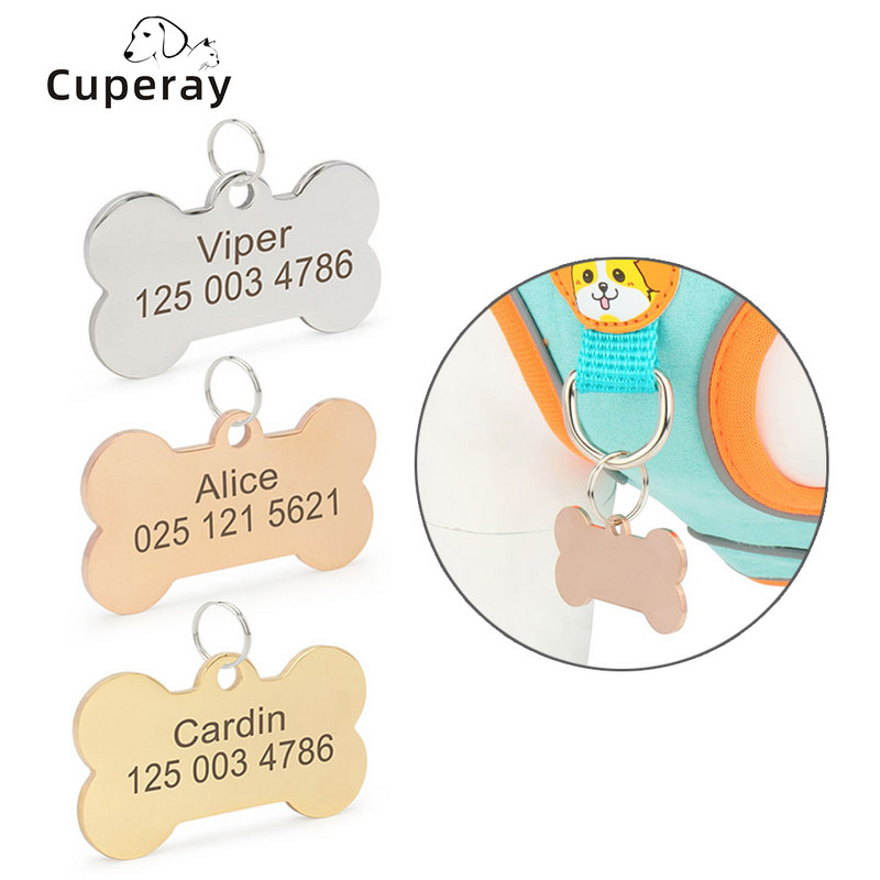 Guler personalizat pentru pisici Nume animal de companie cu două fețe, etichetă pentru animale de companie din oțel inoxidabil gravată cu laser, etichetă de identificare pentru câine în formă de os gravată, personalizată