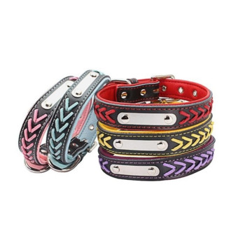 Puppy Pet Cat Puppy Braided Personalized Gravured Dog Collar Personalized Δερμάτινα κολάρα με Όνομα