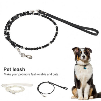 Pet Traction Leash Faux Pearls Decor Устойчива на бягство изкуствена кожа Домашни кучета Домашни любимци Котки Въже за теглене за средни кучета