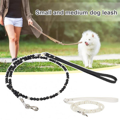 Pet Traction Leash Faux Pearls Decor Устойчива на бягство изкуствена кожа Домашни кучета Домашни любимци Котки Въже за теглене за средни кучета