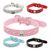 Guler pentru câini mic Piele PU Cristal Craniu Strass Colier Cățeluș Accesorii pentru pisici Chihuahua Dachshunds Guler pentru câini