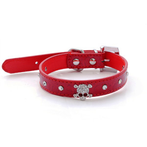 Guler pentru câini mic Piele PU Cristal Craniu Strass Colier Cățeluș Accesorii pentru pisici Chihuahua Dachshunds Guler pentru câini
