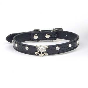 Guler pentru câini mic Piele PU Cristal Craniu Strass Colier Cățeluș Accesorii pentru pisici Chihuahua Dachshunds Guler pentru câini