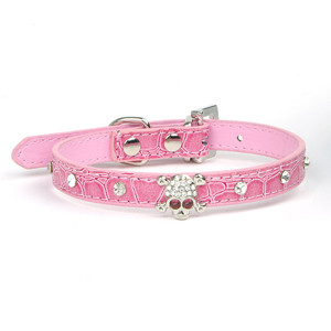 Guler pentru câini mic Piele PU Cristal Craniu Strass Colier Cățeluș Accesorii pentru pisici Chihuahua Dachshunds Guler pentru câini