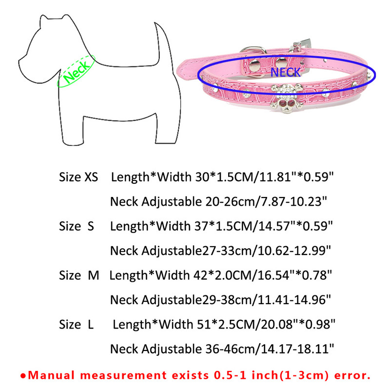 Guler pentru câini mic Piele PU Cristal Craniu Strass Colier Cățeluș Accesorii pentru pisici Chihuahua Dachshunds Guler pentru câini