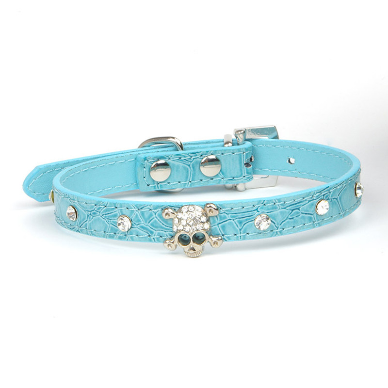 Guler pentru câini mic Piele PU Cristal Craniu Strass Colier Cățeluș Accesorii pentru pisici Chihuahua Dachshunds Guler pentru câini