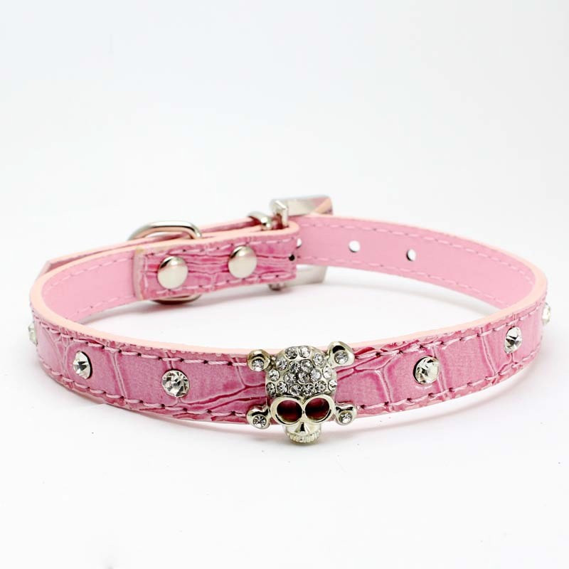 Guler pentru câini mic Piele PU Cristal Craniu Strass Colier Cățeluș Accesorii pentru pisici Chihuahua Dachshunds Guler pentru câini