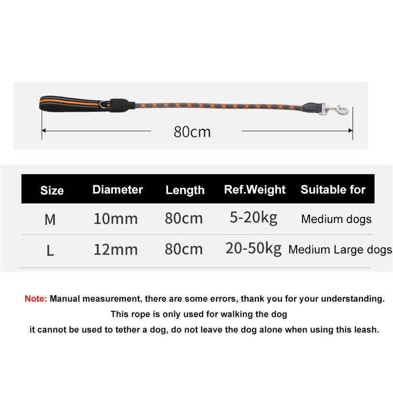 Jeftini kratki povodac za pse od 80 cm, najlonsko reflektirajuće okruglo uže s mekom ručkom, kratki povodac za hodanje za srednje velike pse, velike pse