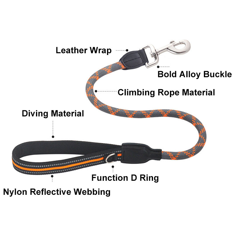 Jeftini kratki povodac za pse od 80 cm, najlonsko reflektirajuće okruglo uže s mekom ručkom, kratki povodac za hodanje za srednje velike pse, velike pse