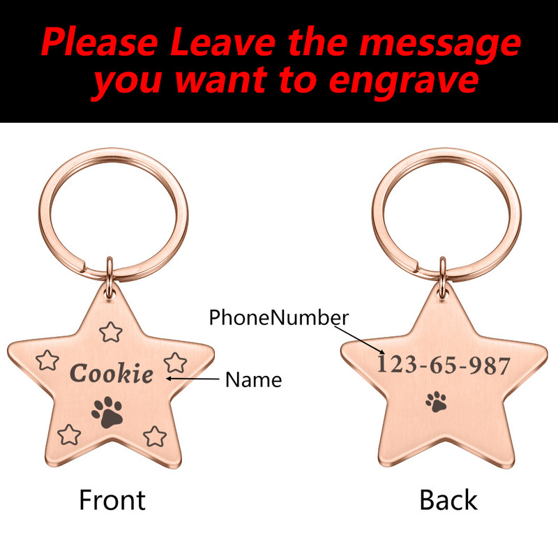 Etichetă de identificare pentru câine de companie gravată gratuit Etichetă de identificare personalizată pentru cățeluș de pisică Accesorii pentru guler pentru câini de companie personalizate Etichete cu nume anti-pierdute pentru câini pandantiv