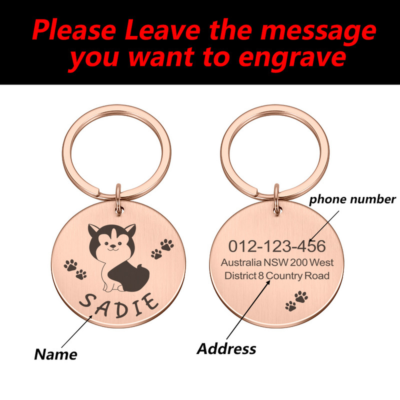 Etichete cu nume pentru animale de companie cu gravură gratuită Etichetă de identificare personalizată pentru cățeluș pentru animale de companie Guler personalizat pentru câini Placă de identificare Guleră pentru câini de talie mică anti-pierdere