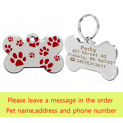 Etichetă personalizată de identificare pentru câine, etichetă cu nume de identificare gravată pe metal, pentru cățeluș, model de labe, etichetă pentru zgarda de câine, accesorii pentru animale de companie