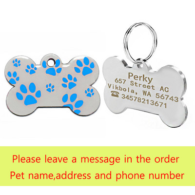 Etichetă personalizată de identificare pentru câine, etichetă cu nume de identificare gravată pe metal, pentru cățeluș, model de labe, etichetă pentru zgarda de câine, accesorii pentru animale de companie