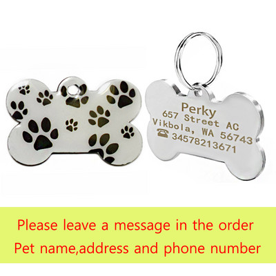 Etichetă personalizată de identificare pentru câine, etichetă cu nume de identificare gravată pe metal, pentru cățeluș, model de labe, etichetă pentru zgarda de câine, accesorii pentru animale de companie