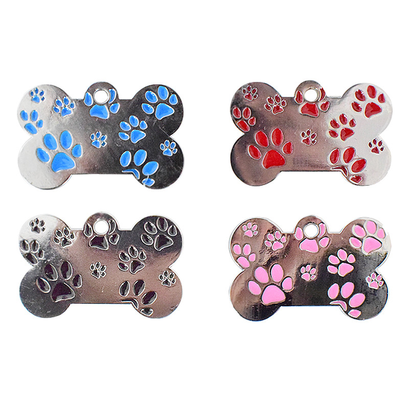 Etichetă personalizată de identificare pentru câine, etichetă cu nume de identificare gravată pe metal, pentru cățeluș, model de labe, etichetă pentru zgarda de câine, accesorii pentru animale de companie