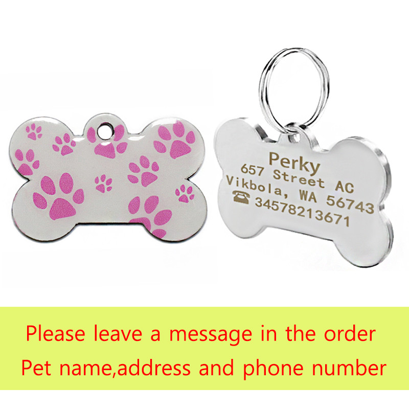 Etichetă personalizată de identificare pentru câine, etichetă cu nume de identificare gravată pe metal, pentru cățeluș, model de labe, etichetă pentru zgarda de câine, accesorii pentru animale de companie