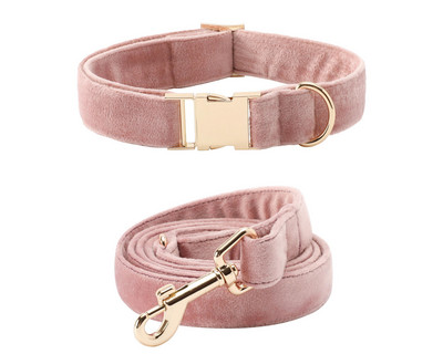 Set cu fundă și lesă de guler personalizat pentru câine roz, guler pentru câine de catifea nuntă, guler pentru câine pentru fete, guler pentru câine de lux cu nume gravat