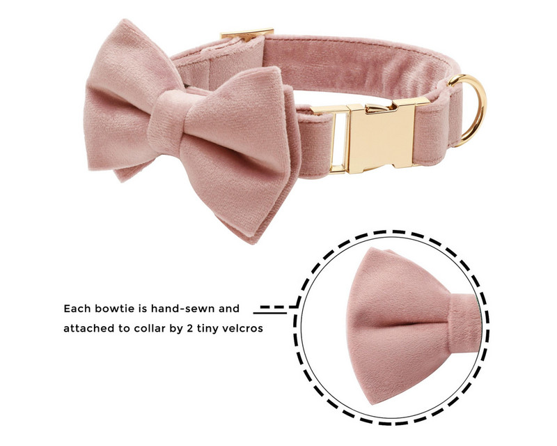 Set cu fundă și lesă de guler personalizat pentru câine roz, guler pentru câine de catifea nuntă, guler pentru câine pentru fete, guler pentru câine de lux cu nume gravat