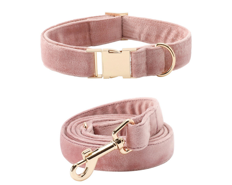 Set cu fundă și lesă de guler personalizat pentru câine roz, guler pentru câine de catifea nuntă, guler pentru câine pentru fete, guler pentru câine de lux cu nume gravat