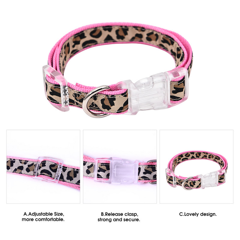 Ρυθμιζόμενο λουρί για κολάρο σκύλου Σετ λουριών Leopard ανθεκτικό λουρί κατοικίδιων ζώων Ασφάλεια για βόλτα με σχοινί για κουτάβι λουρί λουρί
