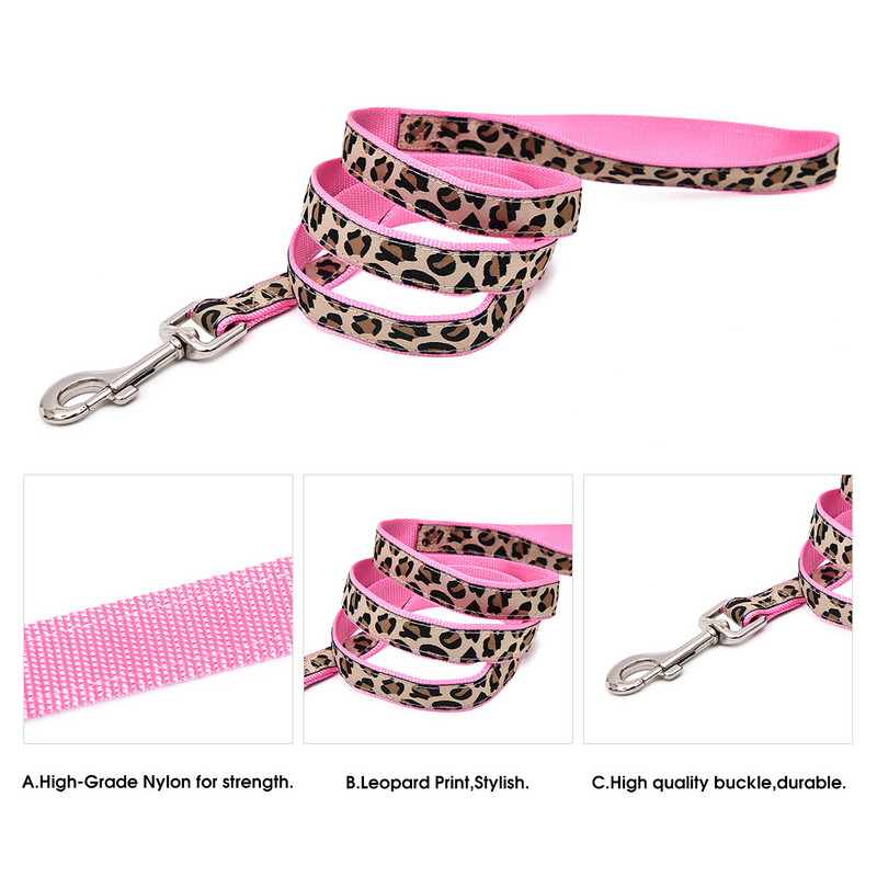 Ρυθμιζόμενο λουρί για κολάρο σκύλου Σετ λουριών Leopard ανθεκτικό λουρί κατοικίδιων ζώων Ασφάλεια για βόλτα με σχοινί για κουτάβι λουρί λουρί