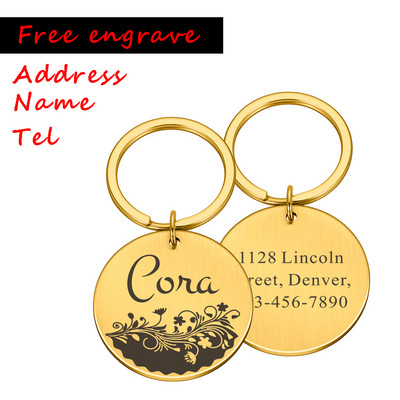 Nume personalizat Etichete de identificare pentru animale de companie Flori Pisici Câini Plăcuță de identificare Pandantiv Adresă gravată gratuită Tel pentru pisică Cățeluș Accesorii pentru guler de câine