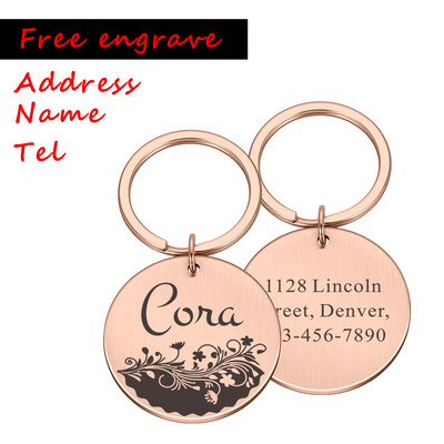 Nume personalizat Etichete de identificare pentru animale de companie Flori Pisici Câini Plăcuță de identificare Pandantiv Adresă gravată gratuită Tel pentru pisică Cățeluș Accesorii pentru guler de câine