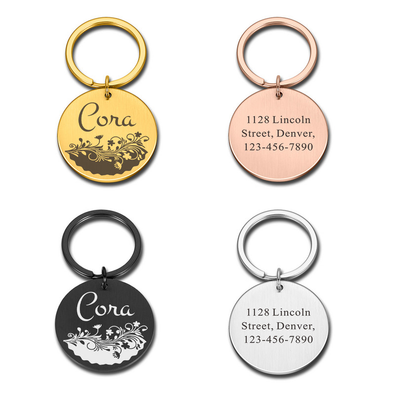 Nume personalizat Etichete de identificare pentru animale de companie Flori Pisici Câini Plăcuță de identificare Pandantiv Adresă gravată gratuită Tel pentru pisică Cățeluș Accesorii pentru guler de câine