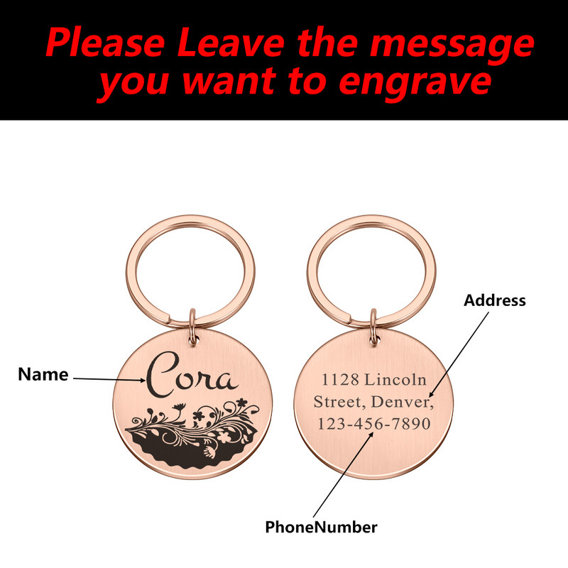 Nume personalizat Etichete de identificare pentru animale de companie Flori Pisici Câini Plăcuță de identificare Pandantiv Adresă gravată gratuită Tel pentru pisică Cățeluș Accesorii pentru guler de câine