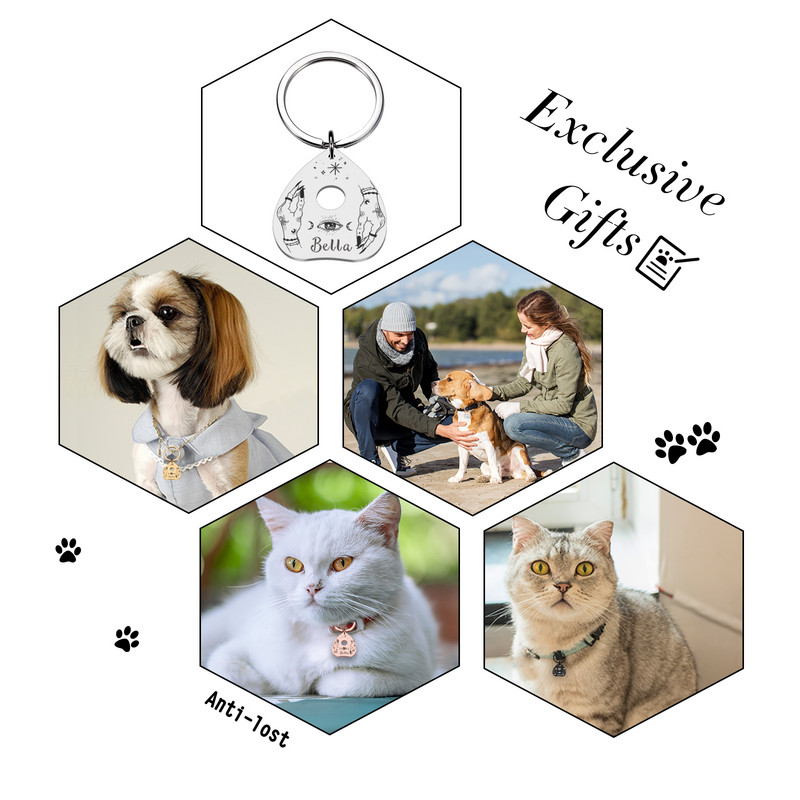 Etichete de identificare personalizate pentru animale de companie Plăcuță de identificare Etichete cu nume gravate gratuite Placă cu pandantiv anti-pierdere Personalizare Placă Ouija din metal Dropshipping
