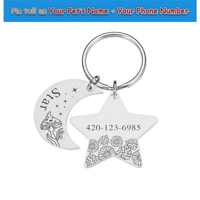 Pisici Câini Etichete de identificare Luna și stea personalizate pentru zgarda mici și mari Accesorii pentru animale de companie Breloc cu nume Etichete cu nume personalizate gravate
