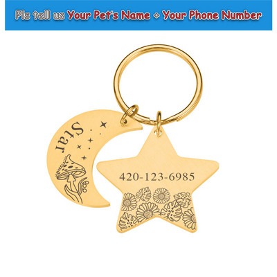 Pisici Câini Etichete de identificare Luna și stea personalizate pentru zgarda mici și mari Accesorii pentru animale de companie Breloc cu nume Etichete cu nume personalizate gravate