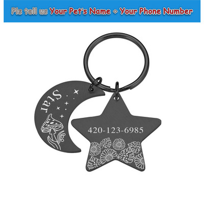 Pisici Câini Etichete de identificare Luna și stea personalizate pentru zgarda mici și mari Accesorii pentru animale de companie Breloc cu nume Etichete cu nume personalizate gravate
