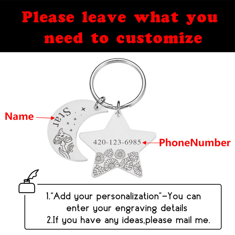 Pisici Câini Etichete de identificare Luna și stea personalizate pentru zgarda mici și mari Accesorii pentru animale de companie Breloc cu nume Etichete cu nume personalizate gravate