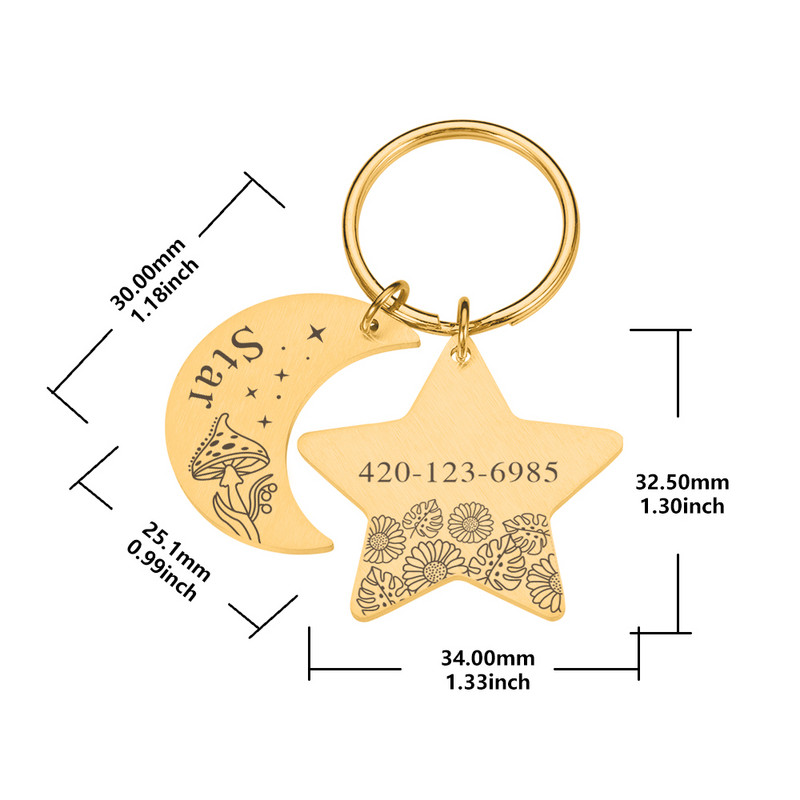 Pisici Câini Etichete de identificare Luna și stea personalizate pentru zgarda mici și mari Accesorii pentru animale de companie Breloc cu nume Etichete cu nume personalizate gravate
