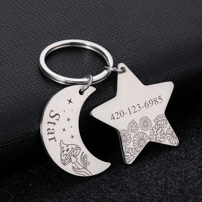 Pisici Câini Etichete de identificare Luna și stea personalizate pentru zgarda mici și mari Accesorii pentru animale de companie Breloc cu nume Etichete cu nume personalizate gravate