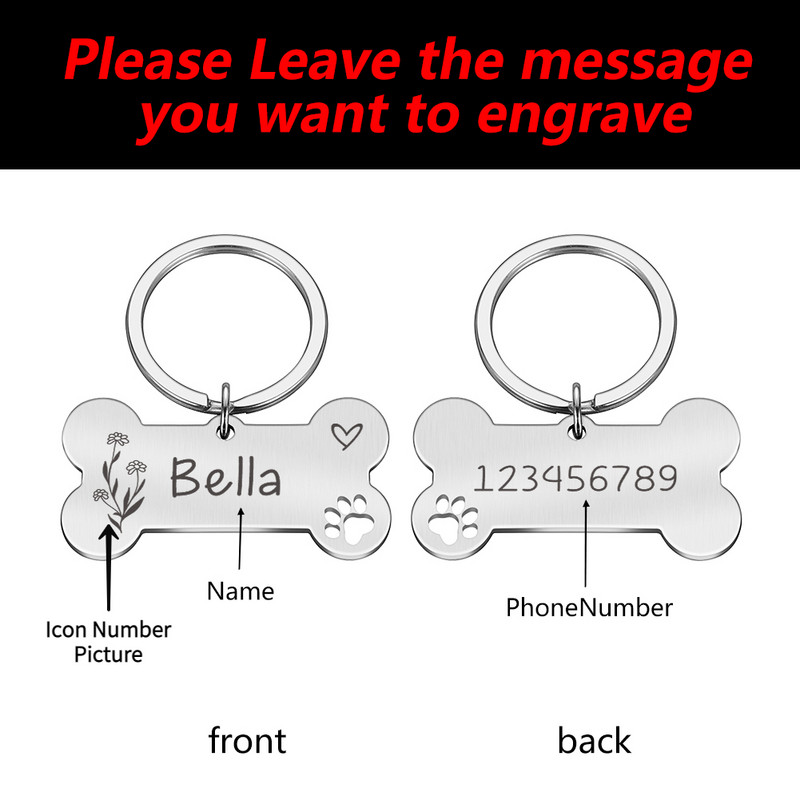 Ετικέτες σκύλου γάτας Χαραγμένες ετικέτες ταυτότητας κατοικίδιων Προσαρμοσμένη πινακίδα τύπου μενταγιόν κουταβιού κατά της απώλειας για αξεσουάρ κολάρου ταυτότητας γατάκι Χονδρική πώληση