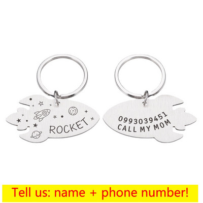 Kohandatud nimesildiga graveeritud lemmikloomasiltidega Isikupärastatud lõbus metallist silt Rocket Planetiga tasuta kirjaga koerasildiga väike keskmine