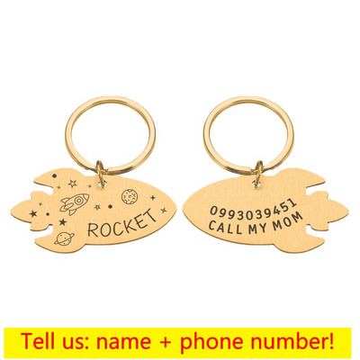 Kohandatud nimesildiga graveeritud lemmikloomasiltidega Isikupärastatud lõbus metallist silt Rocket Planetiga tasuta kirjaga koerasildiga väike keskmine