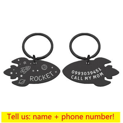 Kohandatud nimesildiga graveeritud lemmikloomasiltidega Isikupärastatud lõbus metallist silt Rocket Planetiga tasuta kirjaga koerasildiga väike keskmine