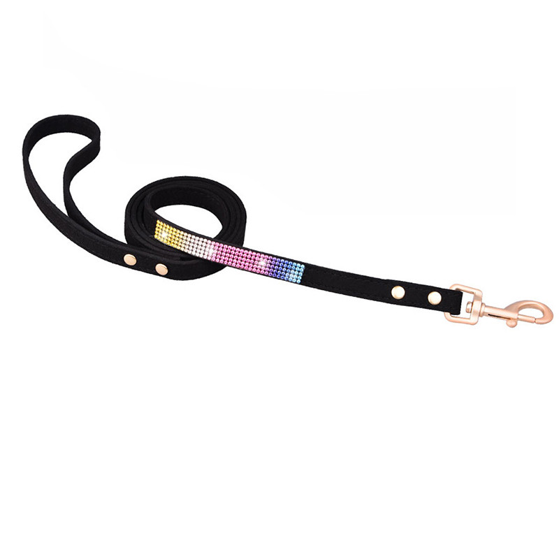 Lese de guler de câini din fibră de căprioară, cristal, lesă de câine cu strass moale, cu cataramă din aliaj de zinc, pentru câini de talie mică, pisici 120*1,5 cm